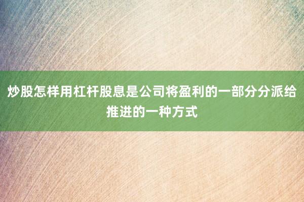 炒股怎样用杠杆股息是公司将盈利的一部分分派给推进的一种方式
