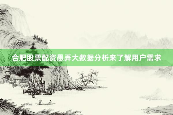 合肥股票配资愚弄大数据分析来了解用户需求