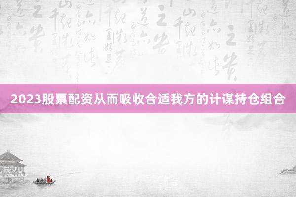 2023股票配资从而吸收合适我方的计谋持仓组合