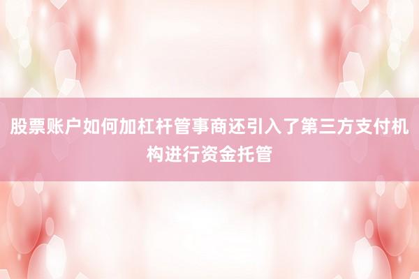 股票账户如何加杠杆管事商还引入了第三方支付机构进行资金托管