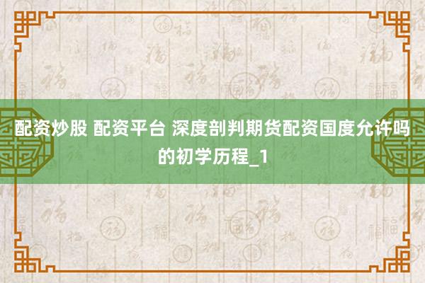 配资炒股 配资平台 深度剖判期货配资国度允许吗的初学历程_1