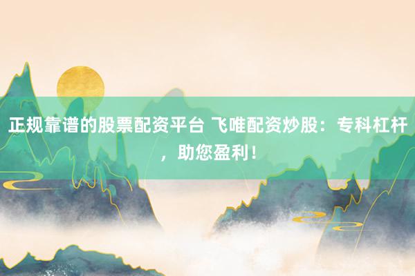 正规靠谱的股票配资平台 飞唯配资炒股:专科杠杆,助您盈利!