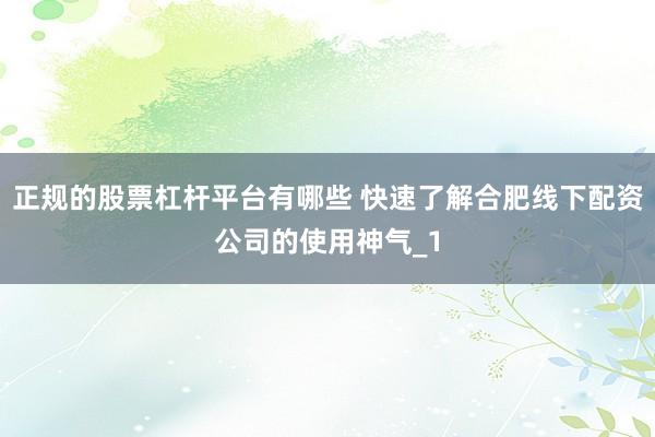 正规的股票杠杆平台有哪些 快速了解合肥线下配资公司的使用神气_1